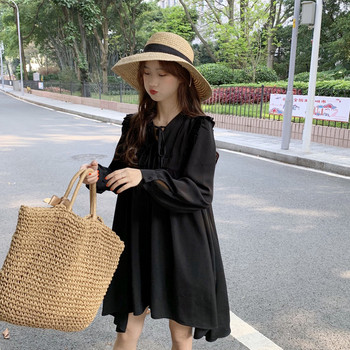 Alkalmi női ruha fekete színben, hosszú ujjal