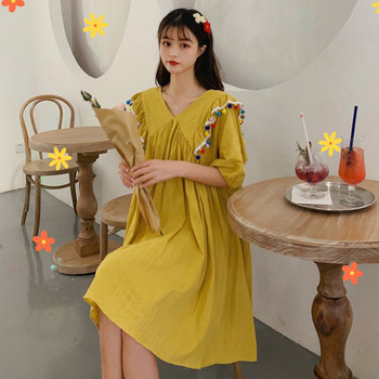 Rochie de dama cu croiala casual in alb si galben