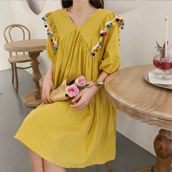 Rochie de dama cu croiala casual in alb si galben