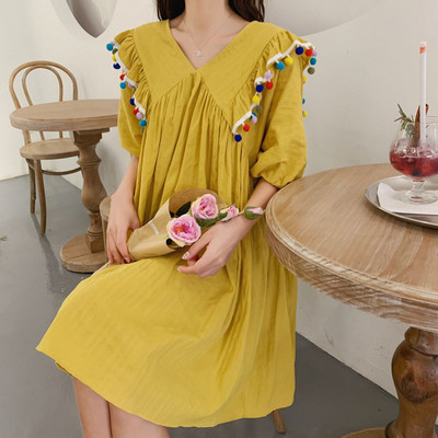 Rochie de dama cu croiala casual in alb si galben