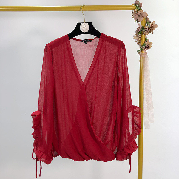 Elegáns sifon blúz piros színben