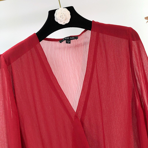 Elegáns sifon blúz piros színben