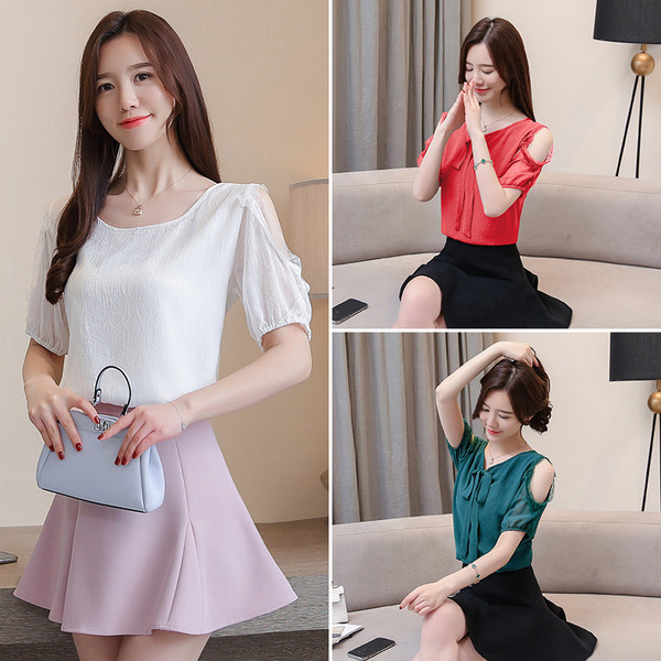 Bluza de dama in trei culori cu cravate si decolteu in V