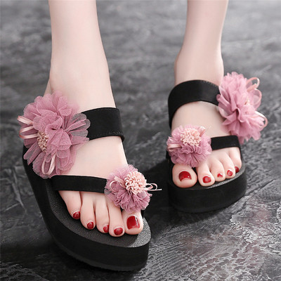 Alkalmi női papucs lapos talppal, virágokkal több színben