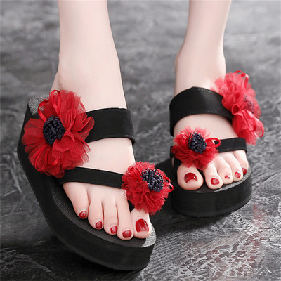 Alkalmi női papucs lapos talppal, virágokkal több színben