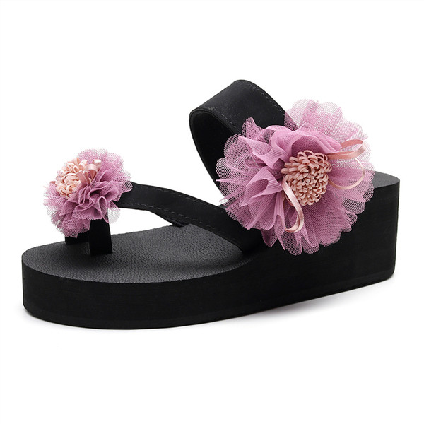 Alkalmi női papucs lapos talppal, virágokkal több színben