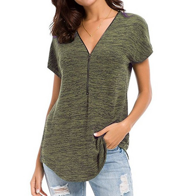 Bluză casual de damă cu mâneci scurte și fermoar în mai multe culori