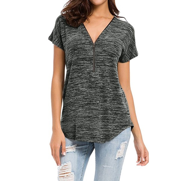 Bluză casual de damă cu mâneci scurte și fermoar în mai multe culori