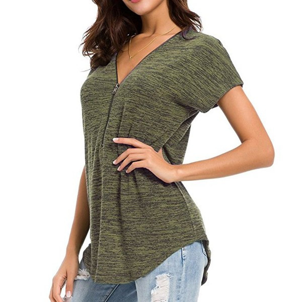 Bluză casual de damă cu mâneci scurte și fermoar în mai multe culori