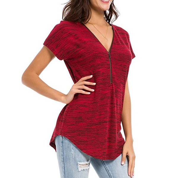 Bluză casual de damă cu mâneci scurte și fermoar în mai multe culori