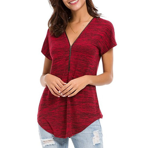 Bluză casual de damă cu mâneci scurte și fermoar în mai multe culori
