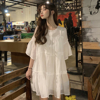 Rochie casual dama - model croiat in alb si verde