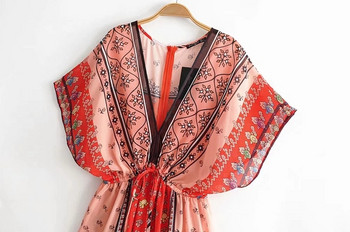 Rochie moderna de dama cu decolteu in V - culoare rosie