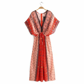 Rochie moderna de dama cu decolteu in V - culoare rosie