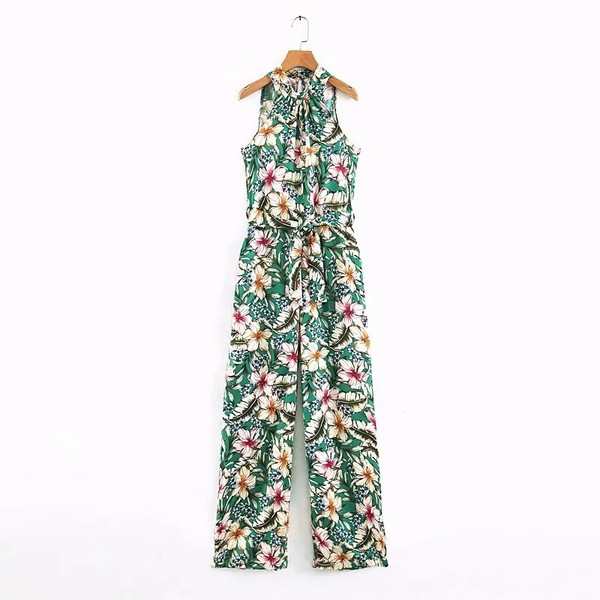 Virágmintás női overall, derékövvel
