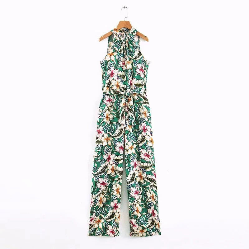 Virágmintás női overall, derékövvel