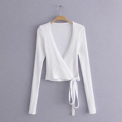 Pulover de damă modern cu cravate și decolteu în V - trei culori