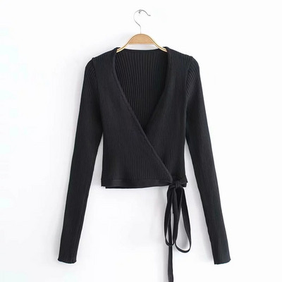 Pulover de damă modern cu cravate și decolteu în V - trei culori