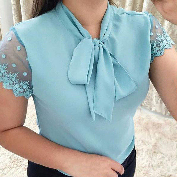 Cămașă modernă de damă cu mâneci scurte și cravate în mai multe culori