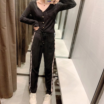 Нов модел модерен дамски панталон с кант в черен цвят