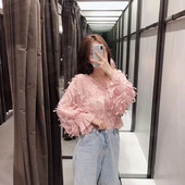 Bluză de damă elegantă cu decolteu O în culoarea roz