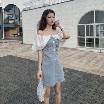 Rochie casual de dama in doua culori cu nasturi