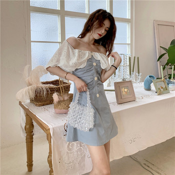 Rochie casual de dama in doua culori cu nasturi