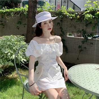 Rochie casual de dama in doua culori cu nasturi