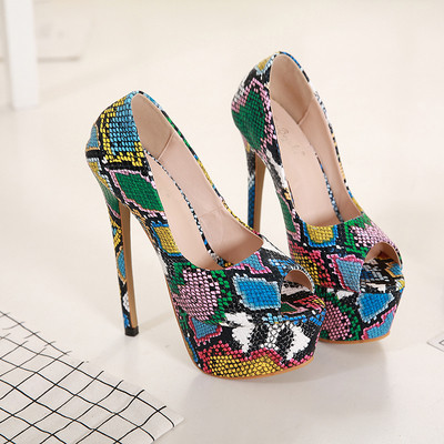 Pantofi de dama colorati din piele ecologica cu tocuri inalte si model animal