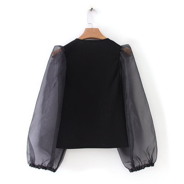 Bluză de damă elegantă cu decolteu în V de culoare neagră