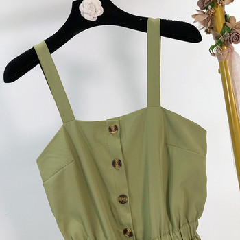 Rochie de damă cu bretele subțiri și legături în talie de culoare verde