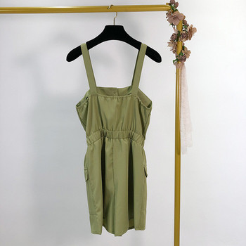 Rochie de damă cu bretele subțiri și legături în talie de culoare verde