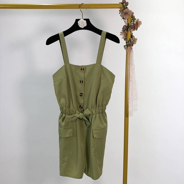 Rochie de damă cu bretele subțiri și legături în talie de culoare verde