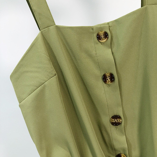 Rochie de damă cu bretele subțiri și legături în talie de culoare verde