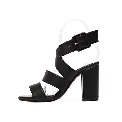 Стилни дамски сандали с дебел ток в черен и кафяв цвят