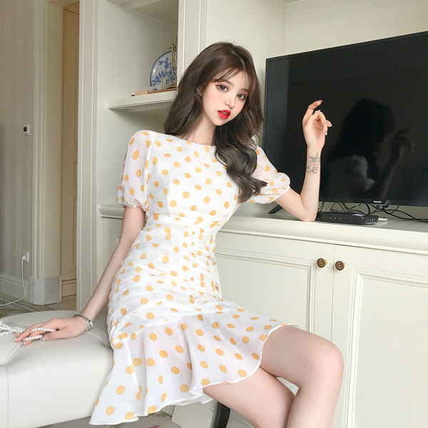 Rochie moderna de dama in doua culori cu puncte