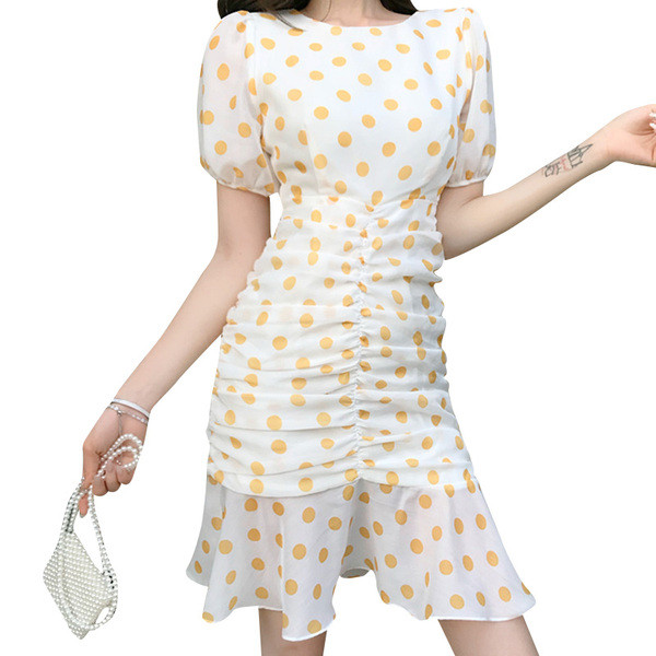 Rochie moderna de dama in doua culori cu puncte