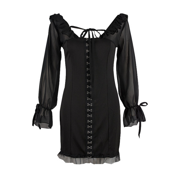 Rochie modernă de damă în alb și negru, cu mâneci căzute