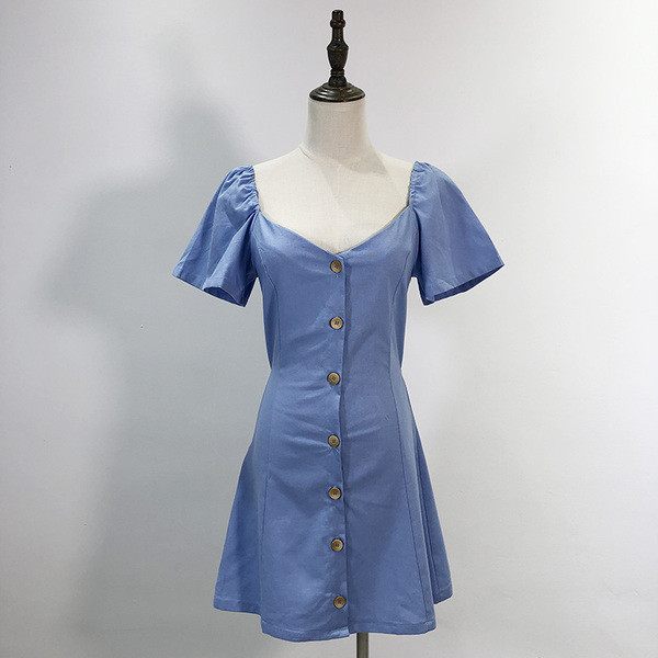 Rochie de dama cu decolteu patrat in albastru