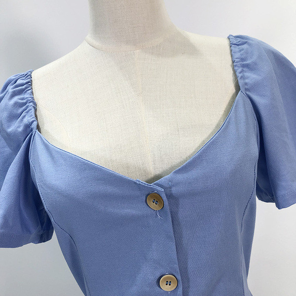 Rochie de dama cu decolteu patrat in albastru