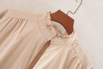 Rochie de dama asimetrica model nou cu maneci lungi de culoare maro