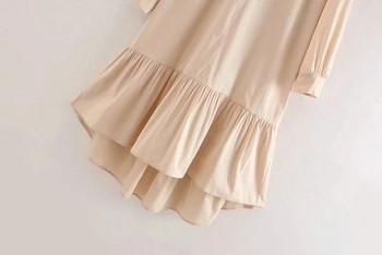 Rochie de dama asimetrica model nou cu maneci lungi de culoare maro