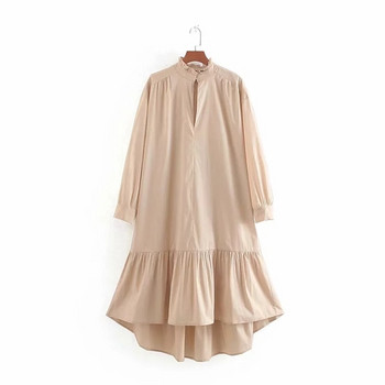 Rochie de dama asimetrica model nou cu maneci lungi de culoare maro