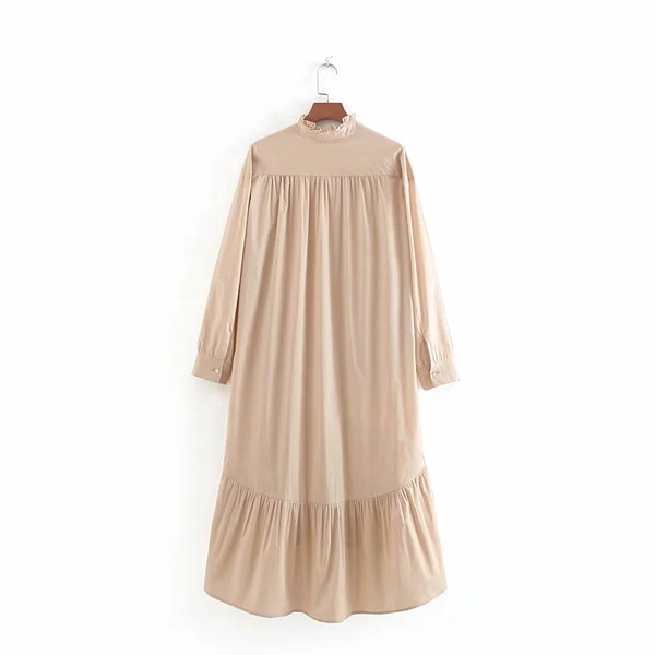 Rochie de dama asimetrica model nou cu maneci lungi de culoare maro