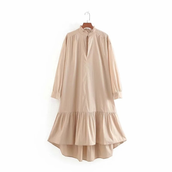 Rochie de dama asimetrica model nou cu maneci lungi de culoare maro