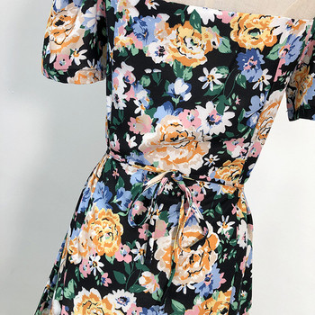 Rochie scurta de dama cu decolteu patrat si model floral