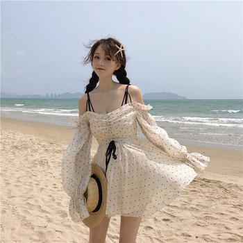 Fehér színű, alkalmi női ruha, hosszú ujjal