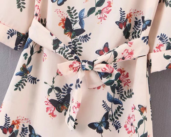 Rochie de dama cu model floral si maneci 7/8