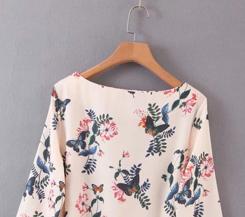 Rochie de dama cu model floral si maneci 7/8