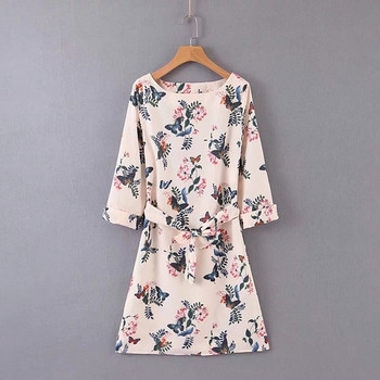 Rochie de dama cu model floral si maneci 7/8